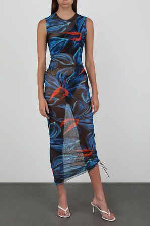 שמלת מידי מרשת א-סימטרית עם הדפס פרחוני LOUISA BALLOU